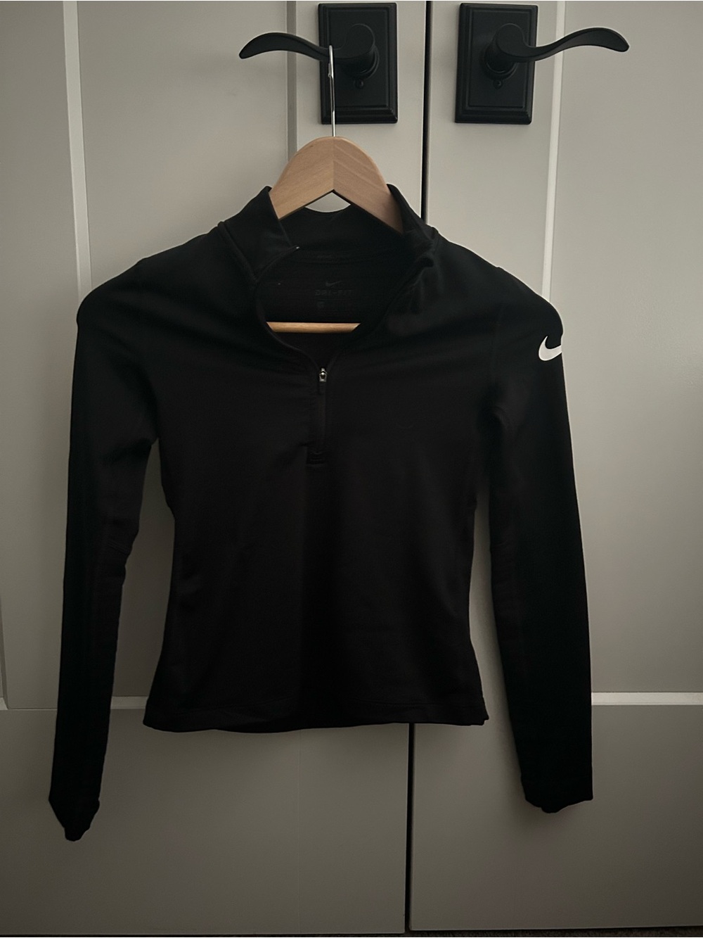 Nike Black Long-Sleeve Quarter-Zip Top with White Swoosh